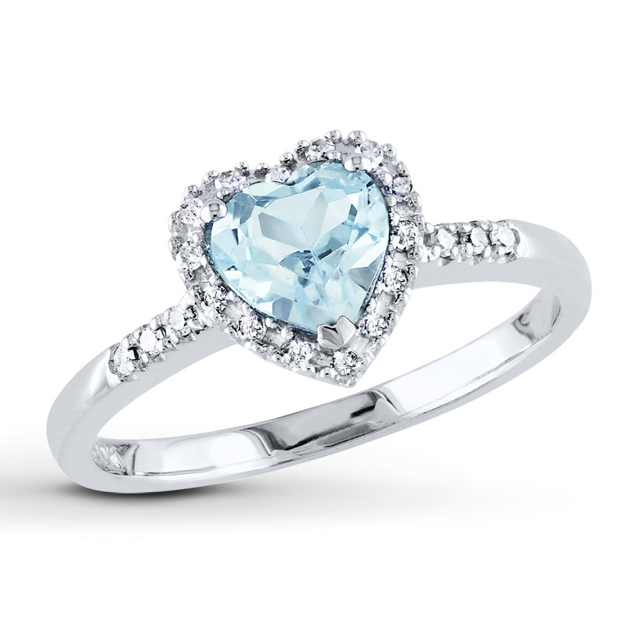 Diamond Heart Rings
 Aquamarine Heart Ring 1 10 ct tw Diamonds Sterling Silver