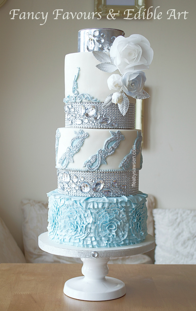 Diamond Wedding Cakes
 Blue & diamond wedding cake in Birmingham & diamante tier