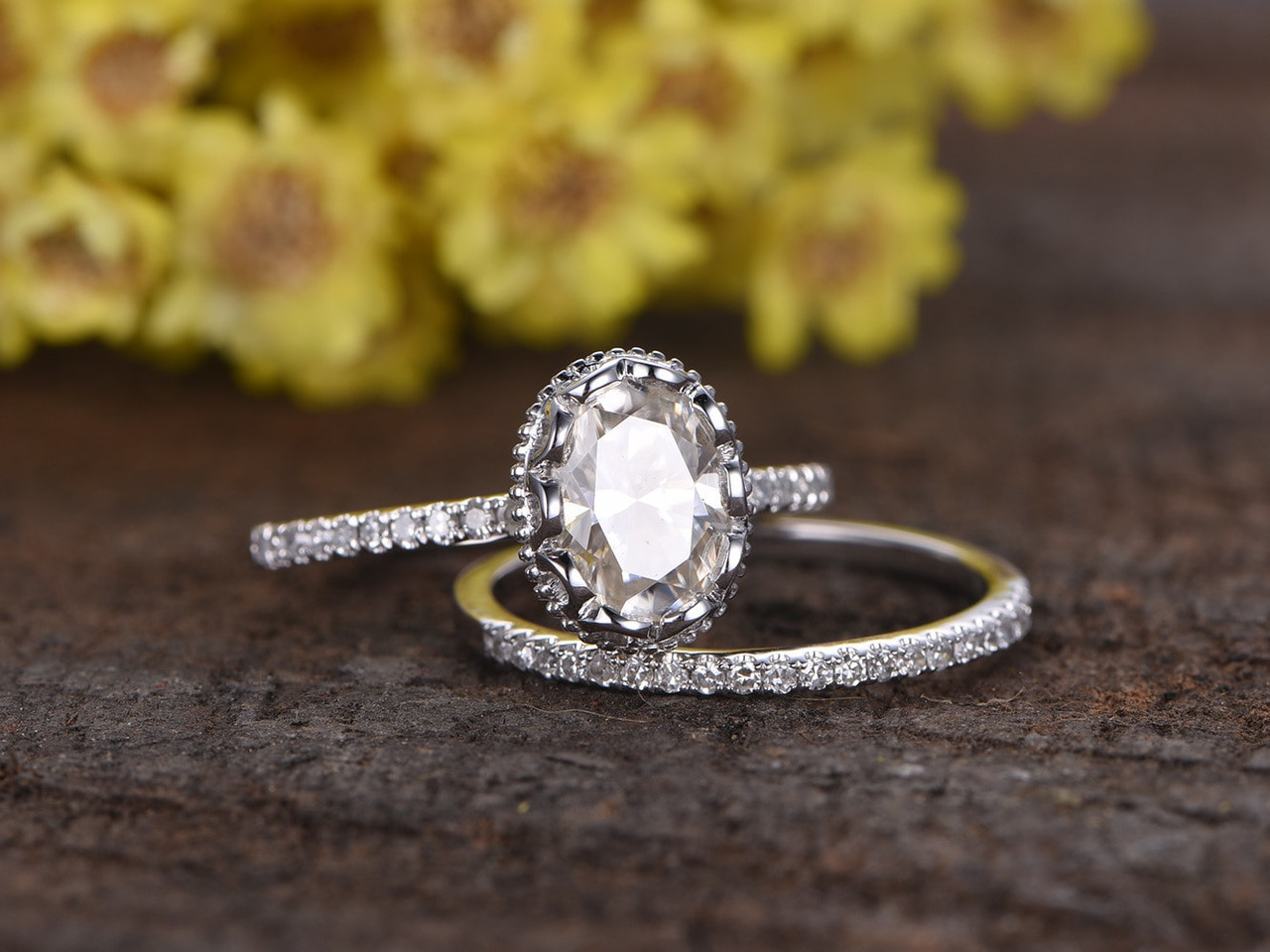 Diamond Wedding Rings Sets
 1 5 Carat Oval Moissanite Wedding Sets 14k White Gold
