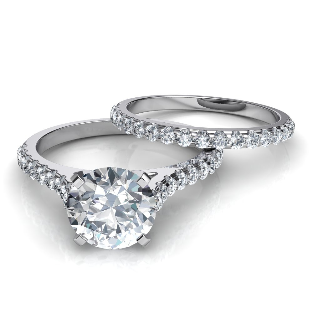 Diamond Wedding Rings Sets
 Tall Cathedral Engagement Ring & Wedding Band Bridal Set