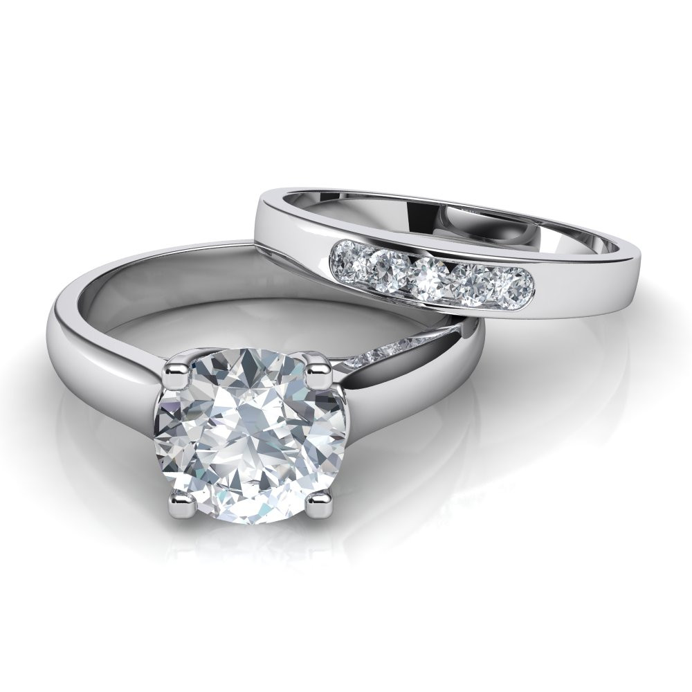 Diamond Wedding Rings Sets
 Cross Prong Solitaire Engagement Ring and Wedding Band