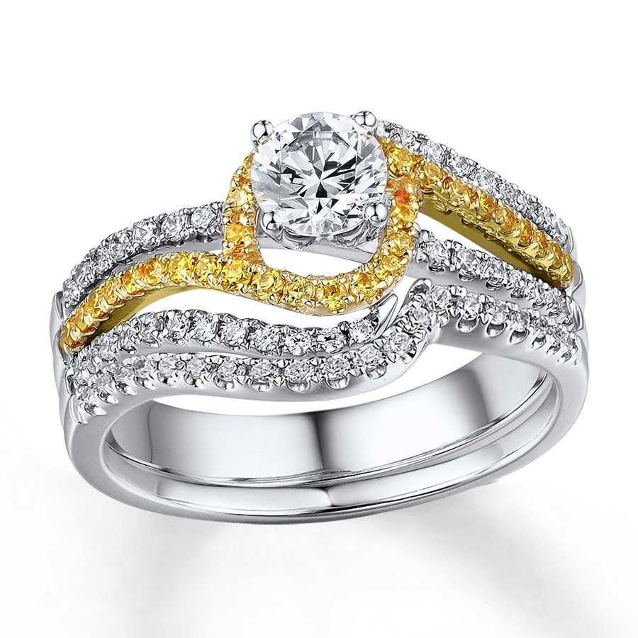 Diamond Wedding Rings Sets
 1 Carat Beautiful White and Yellow Diamond Wedding Ring