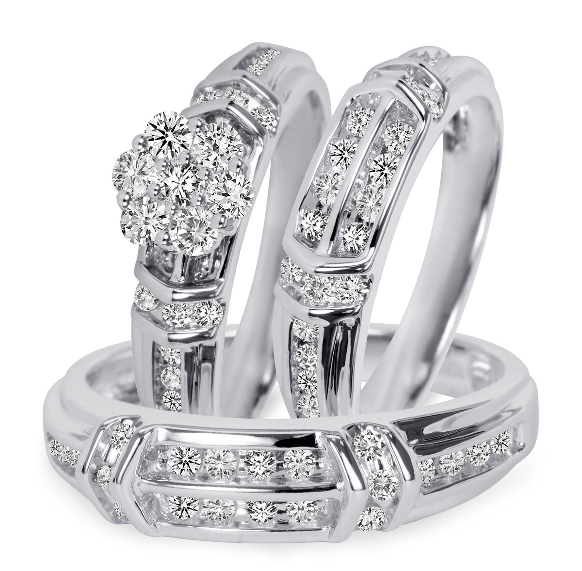 Diamond Wedding Rings Sets
 1 1 10 Carat T W Diamond Trio Matching Wedding Ring Set