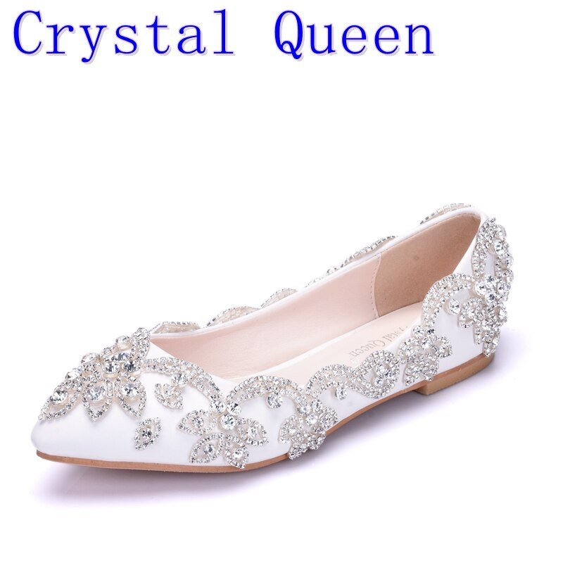 Diamond White Wedding Shoes
 Crystal Queen Fashion New White Flats Diamond Wedding
