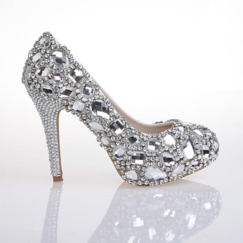 Diamond White Wedding Shoes
 Hand Design Top White Diamond Crystal Shoes High Diamond