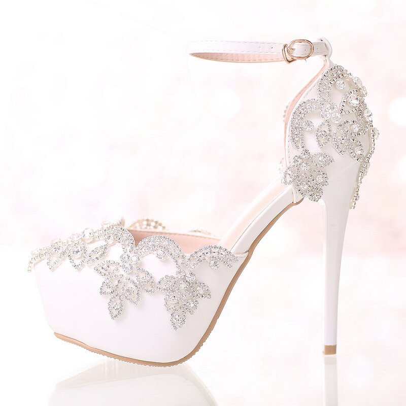 Diamond White Wedding Shoes
 2017 White Diamond Wedding Shoes High Heels Wristband