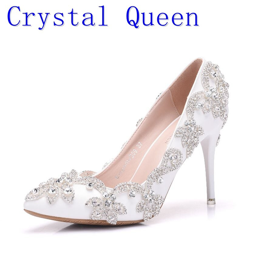 Diamond White Wedding Shoes
 Crystal Queen 9 CM Pumps White Diamond Wedding Shoes High