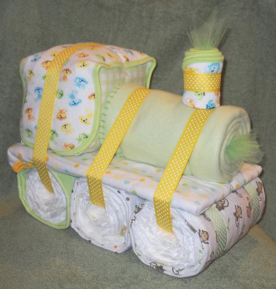 Diaper Gift Ideas For Baby Shower
 Choo Choo Train Diaper Cake for Baby Shower by CushyCreations