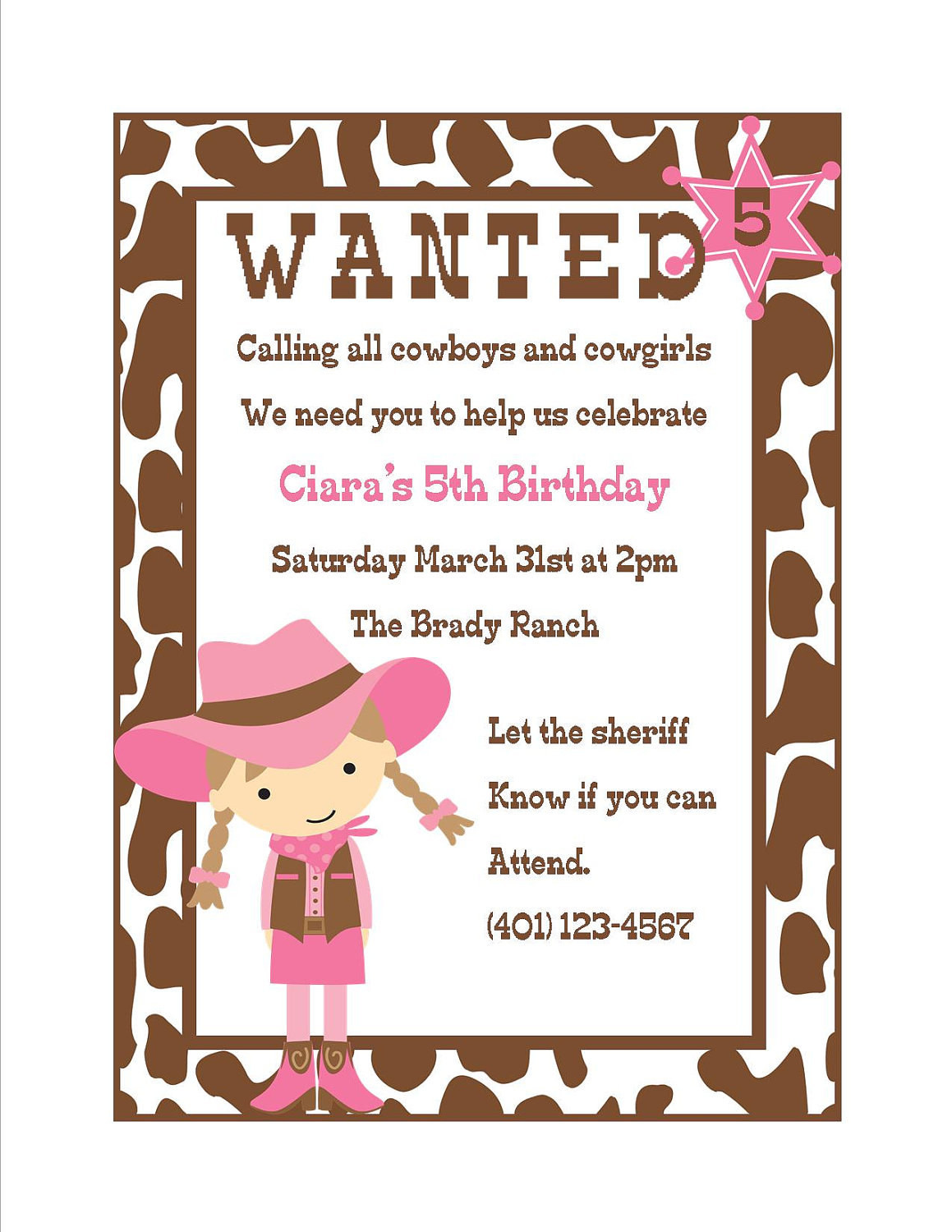 Digital Birthday Invitations
 Cowgirl Birthday Invitation Digital File by