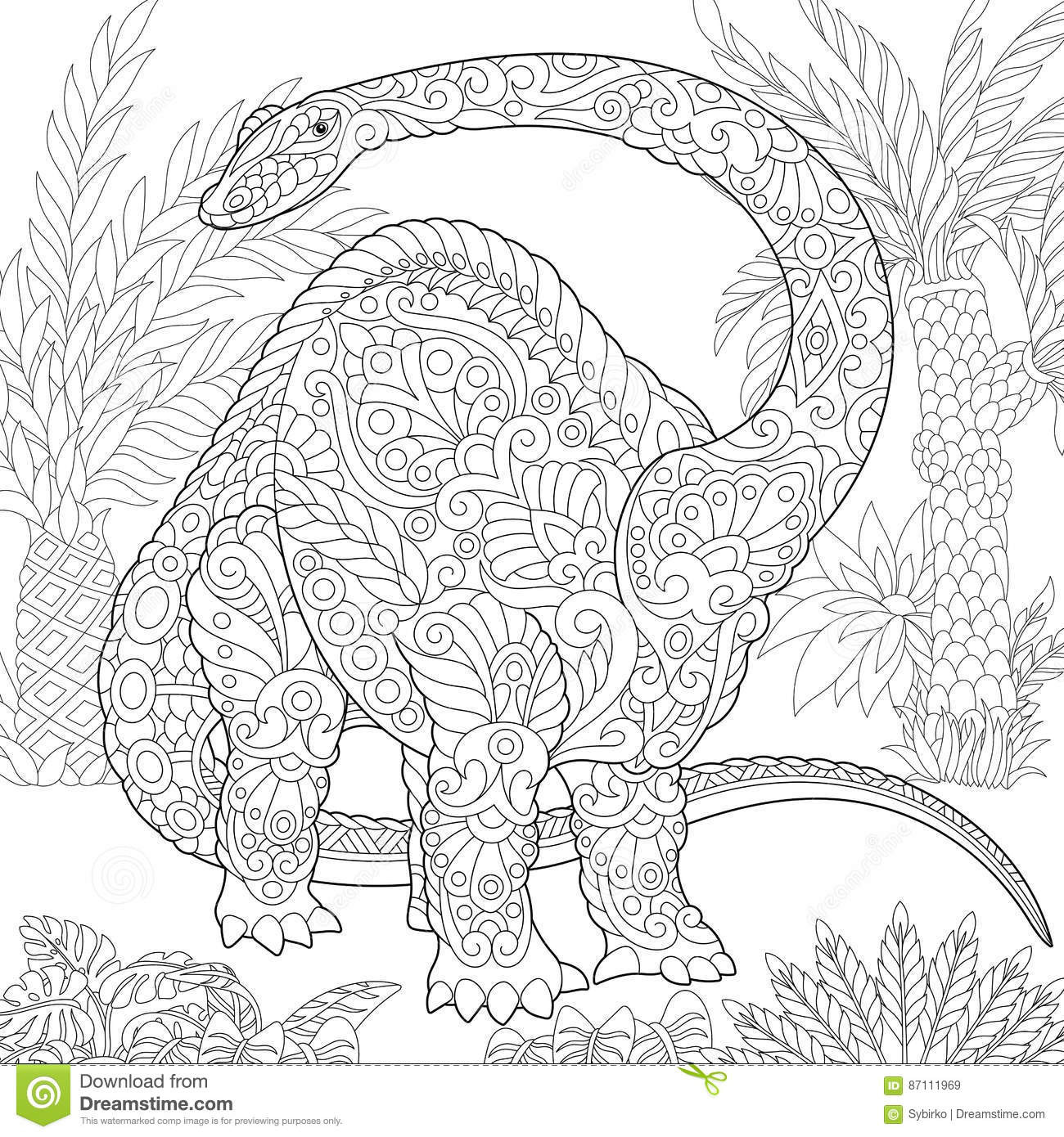 Dinosaur Coloring Pages For Adults
 Zentangle Brontosaurus Dinosaur Stock Vector