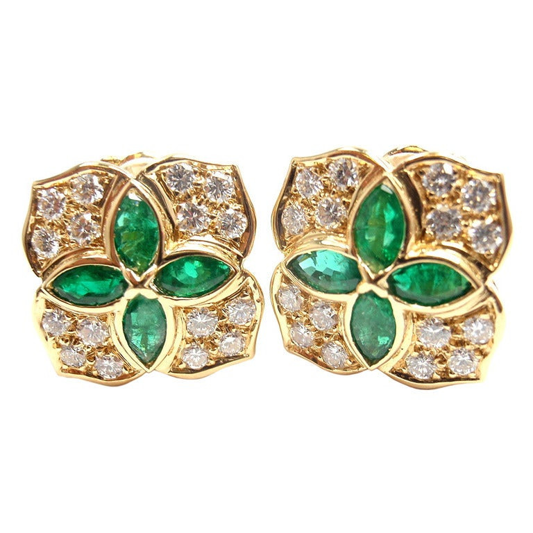Dior Earrings Price
 CHRISTIAN DIOR Flower Diamond & Emerald Yellow Gold Earrings