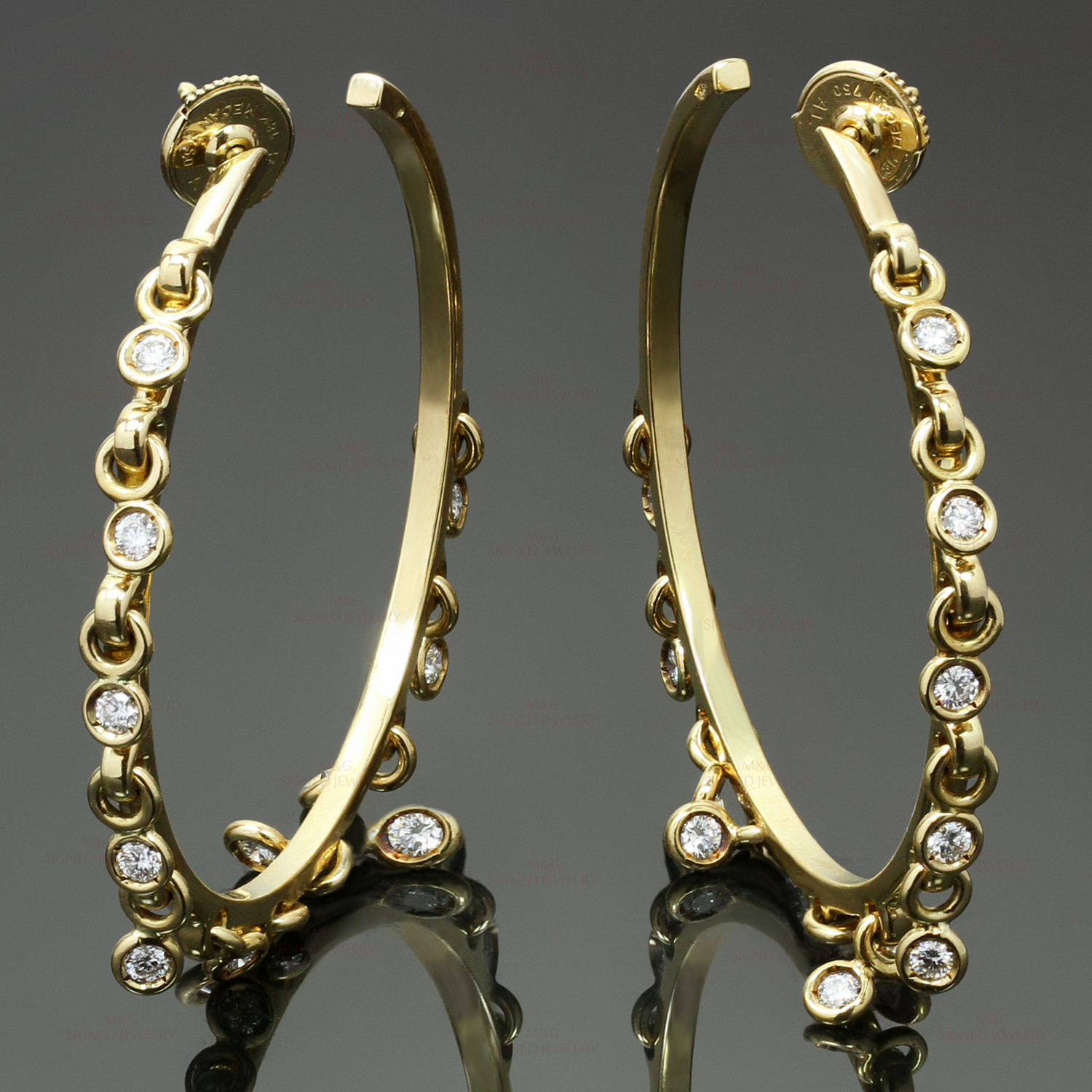 Dior Earrings Price
 CHRISTIAN DIOR Diamond 18k Yellow Gold Dangle Hoop Earrings