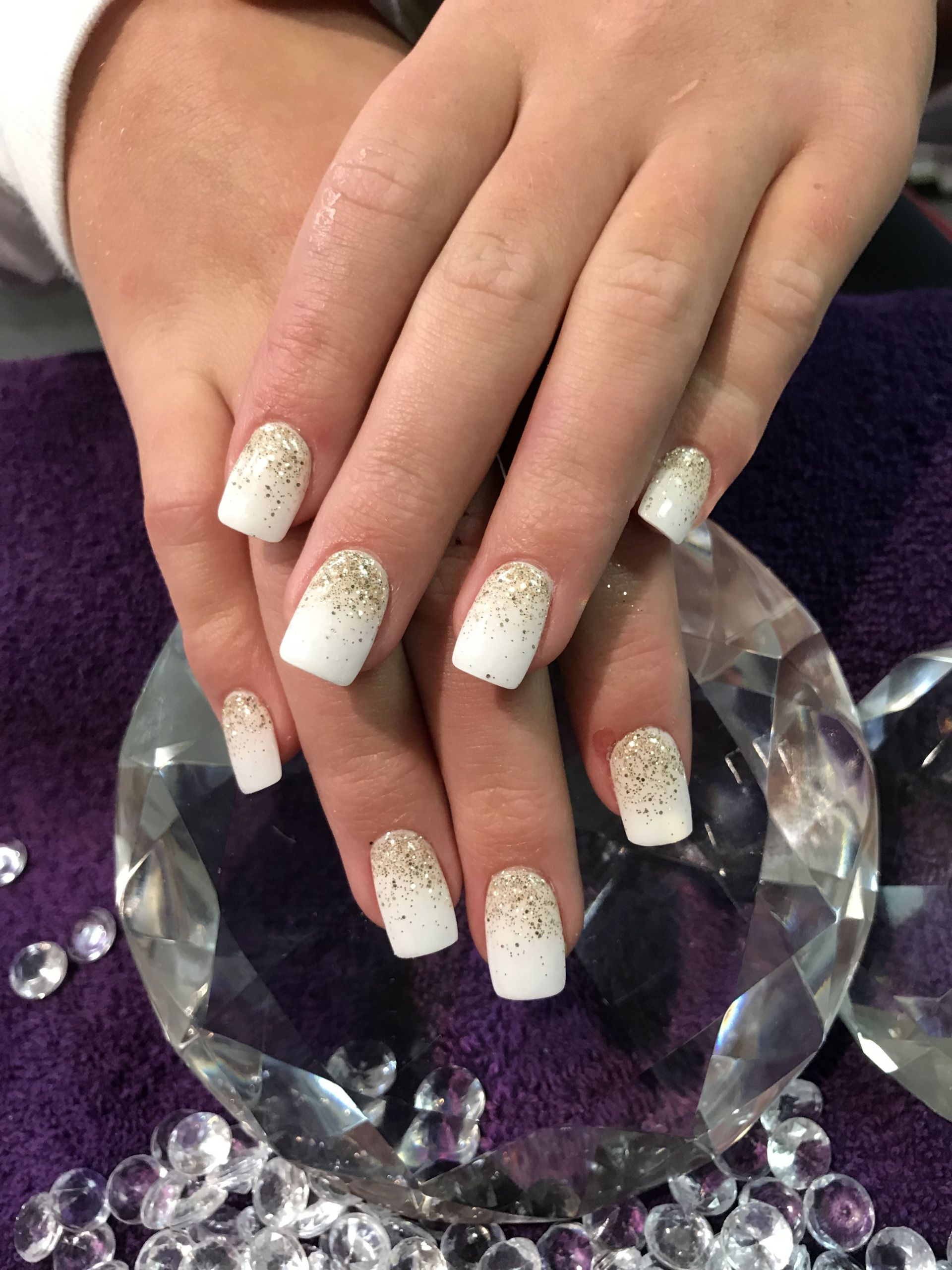 Dip Glitter Nails
 White dip nails with gold glitter fade