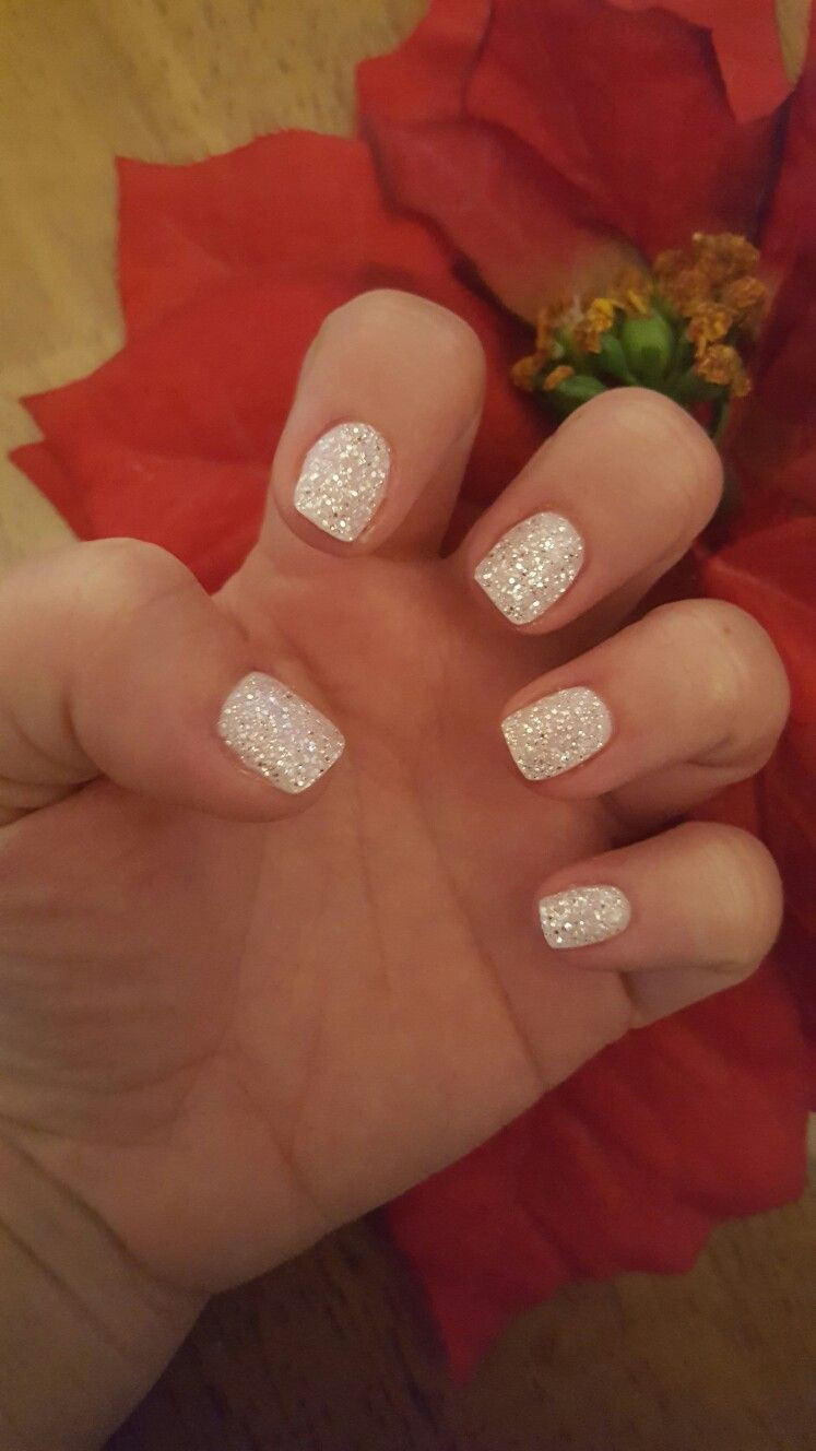 Dip Glitter Nails
 White glitter dip nails for Christmas