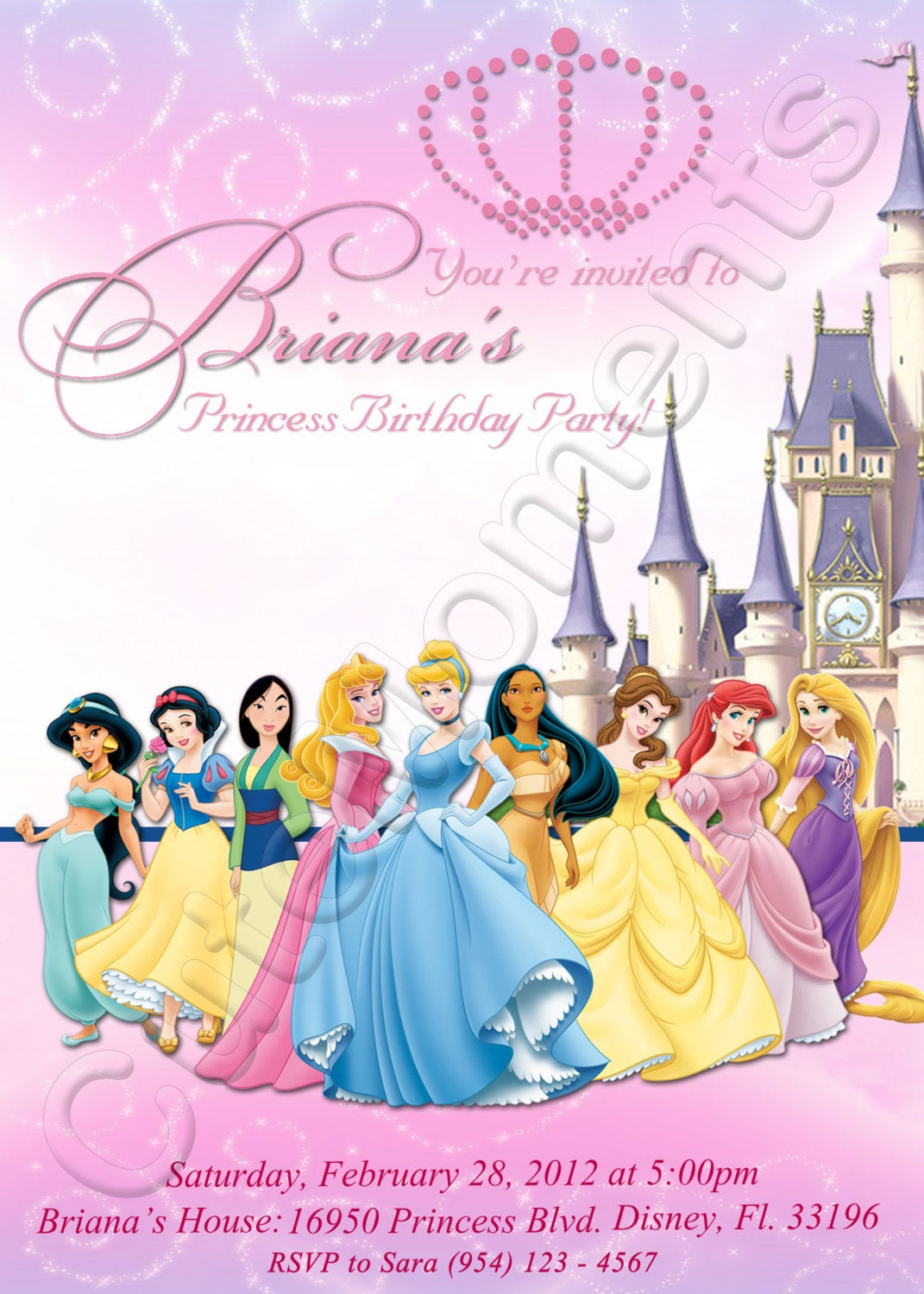 Disney Princess Birthday Invitations
 Disney Princess Personalized Digital Invitation by CuteMoments