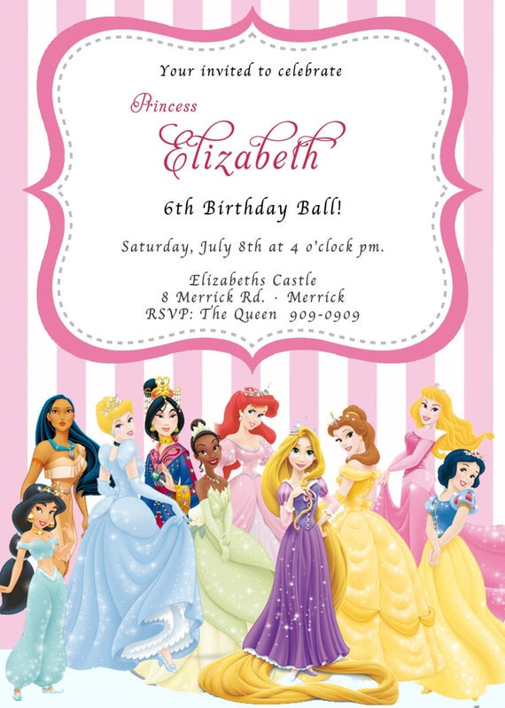 Disney Princess Birthday Party Invitations
 CUSTOM PHOTO Invitations Disney Princess Birthday