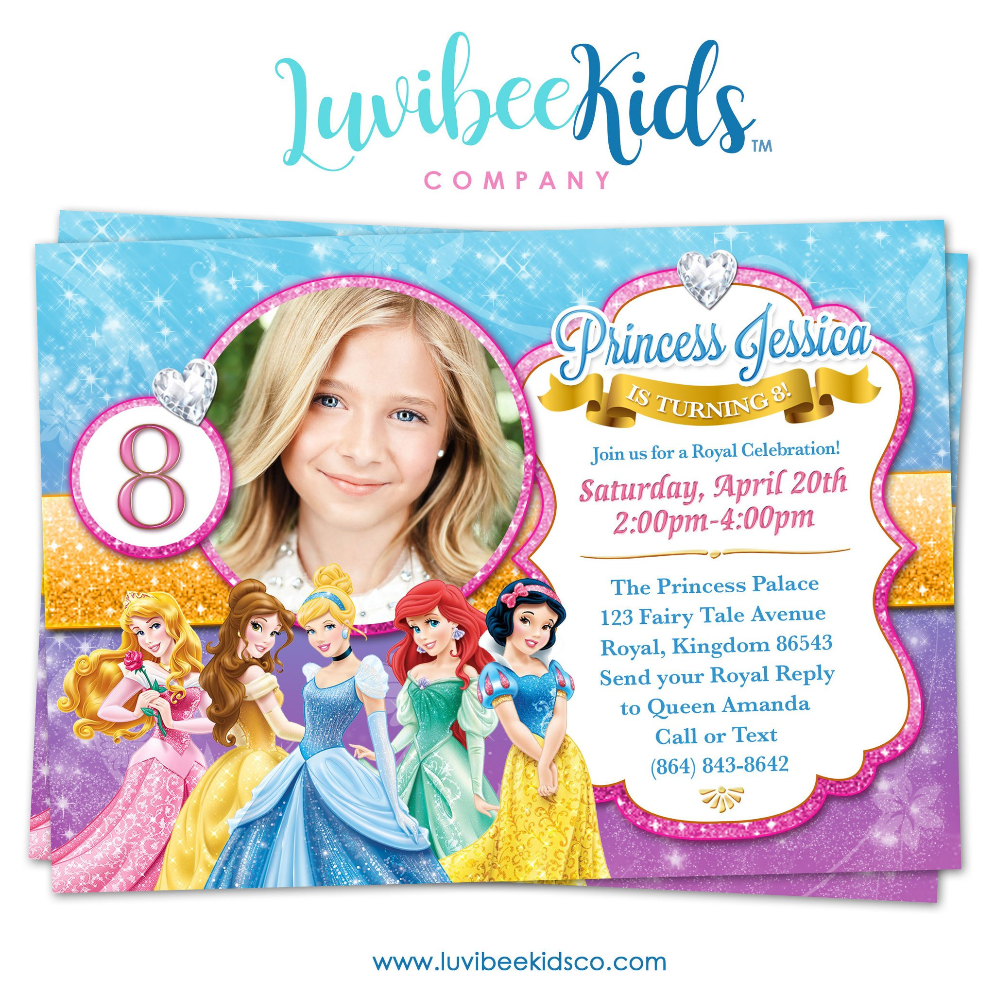 Disney Princess Birthday Party Invitations
 Disney Princesses Birthday Invitation with