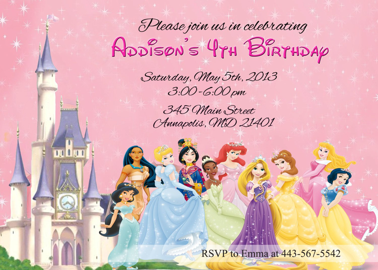 Disney Princess Birthday Party Invitations
 Disney Princesses Birthday Invitations Disney Princess