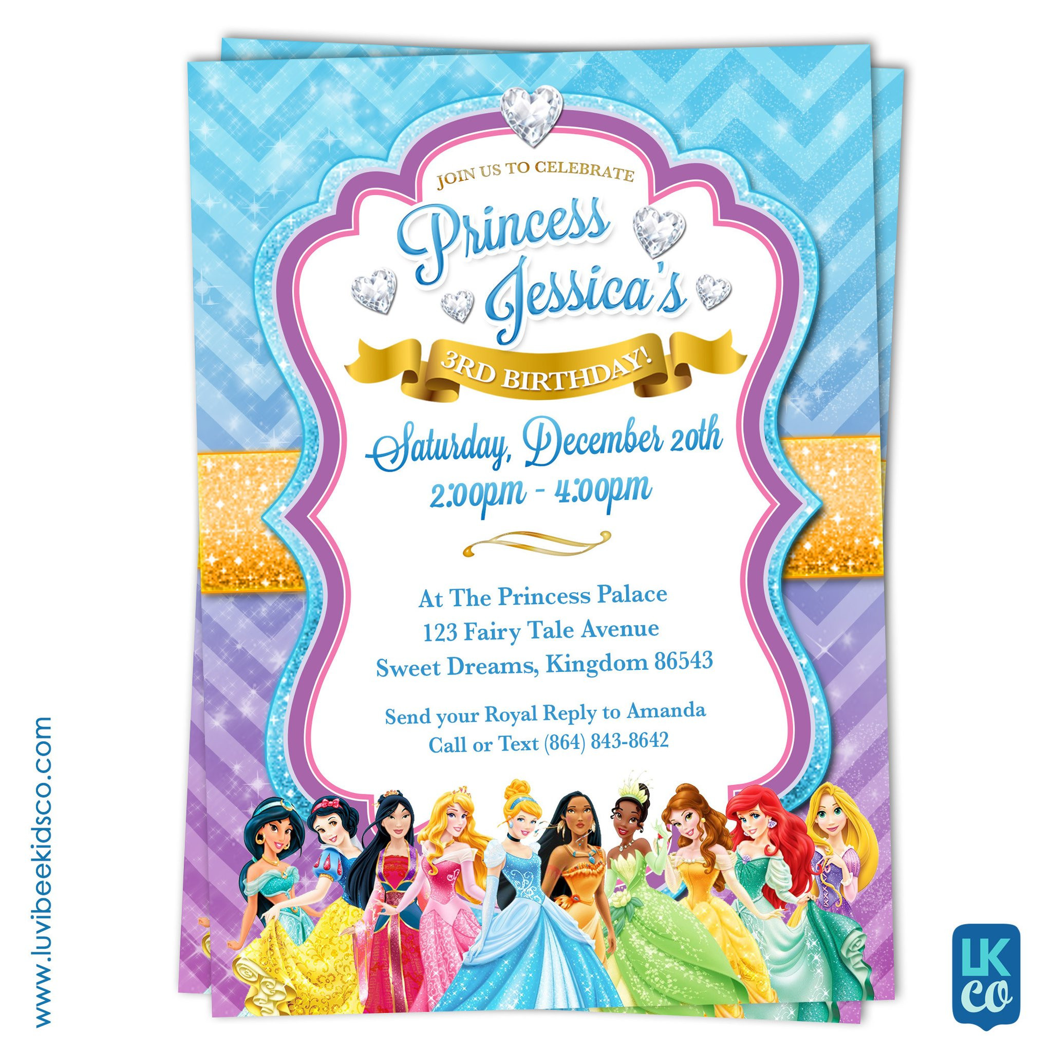 Disney Princess Birthday Party Invitations
 Disney Princesses Birthday Invitation