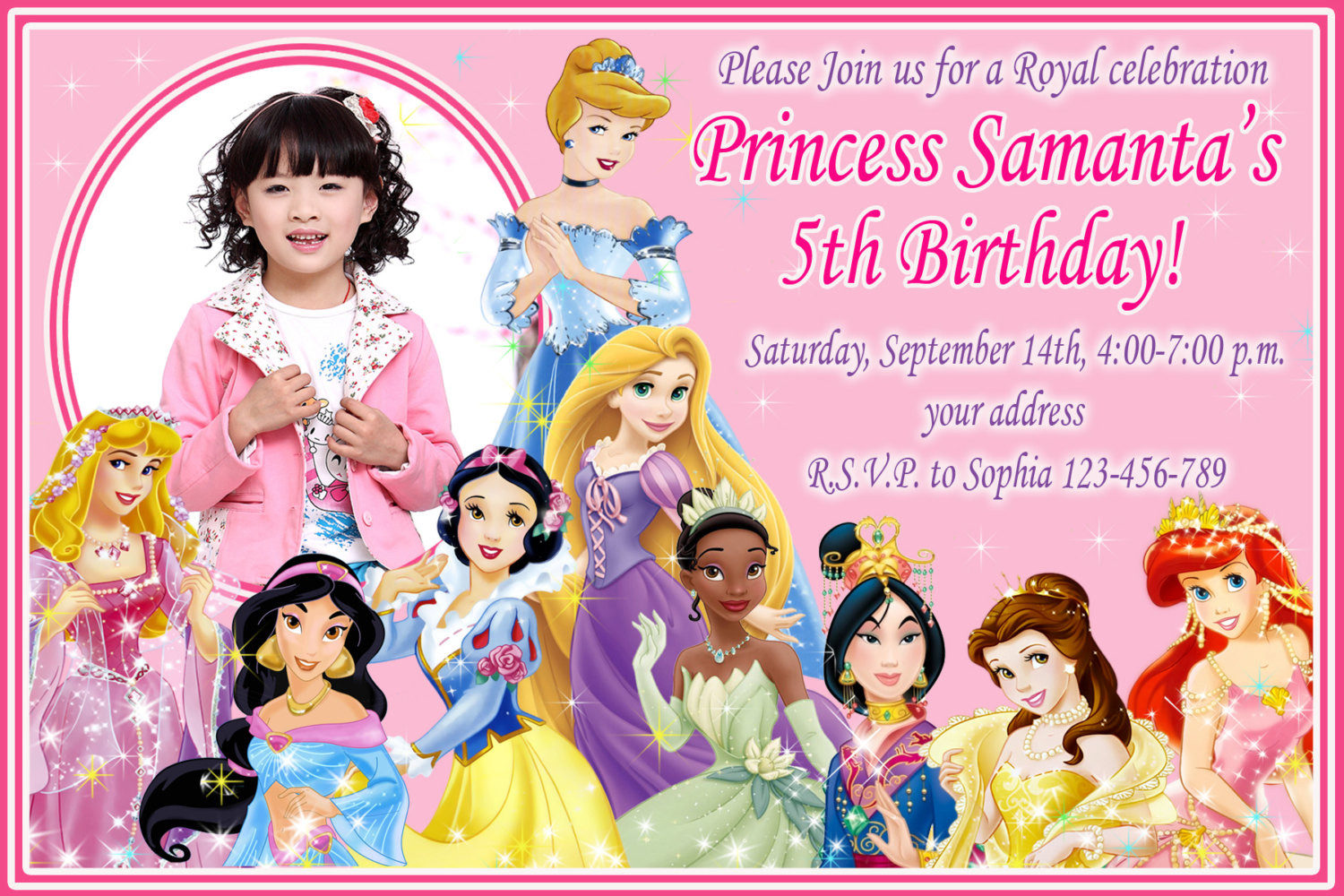 Disney Princess Birthday Party Invitations
 SALE Disney Princess Birthday Invitation Disney Princess