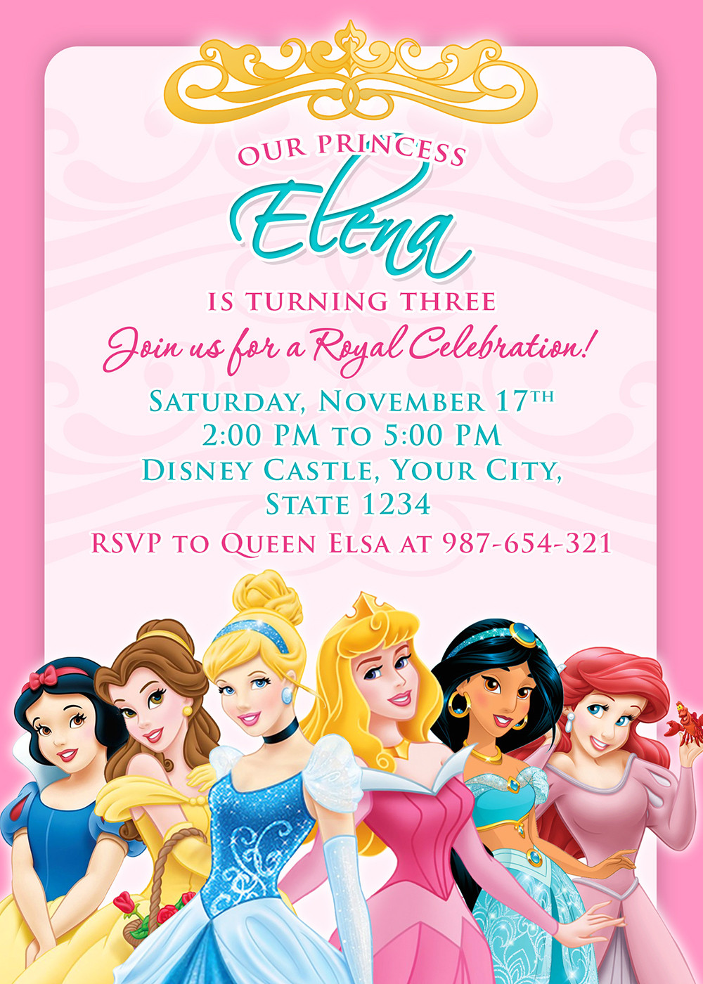 Disney Princess Birthday Party Invitations
 Disney Princess Invitation