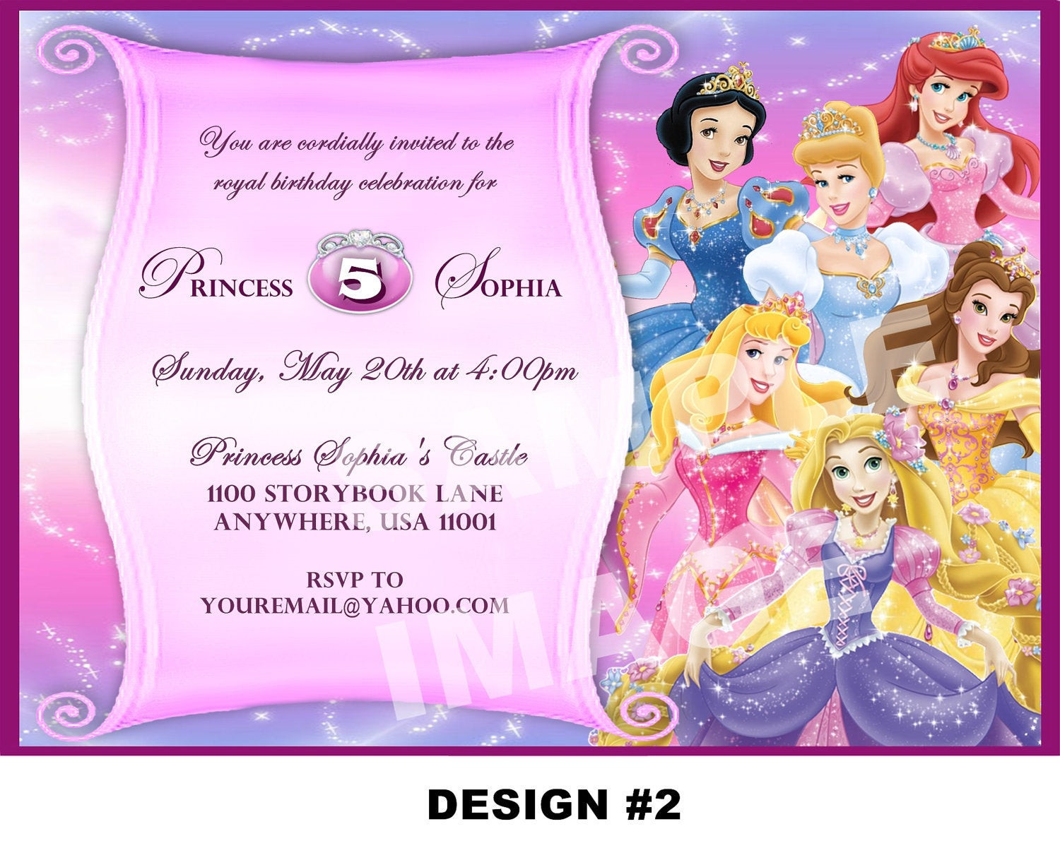 Disney Princess Birthday Party Invitations
 Disney Princess Birthday Invitation Rapunzel Tangled Belle