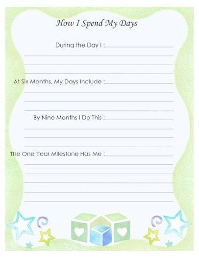 DIY Baby Book Template
 Free Printable Baby Book Page "How I Spend My Days