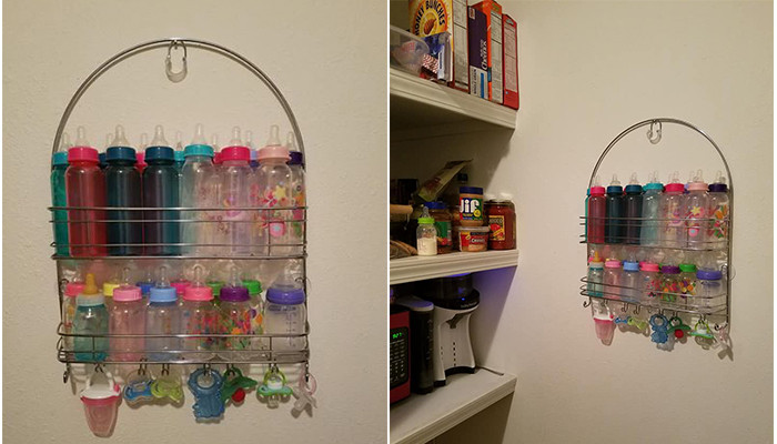 DIY Baby Bottle Holder
 Genius Baby Bottle Storage Hack Mom Uses Shower Caddy