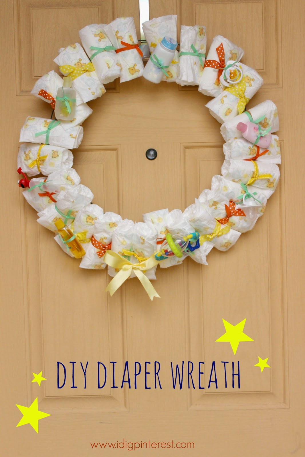 DIY Baby Diapers
 DIY Baby Diaper Wreath Shower Gift Decoration I Dig