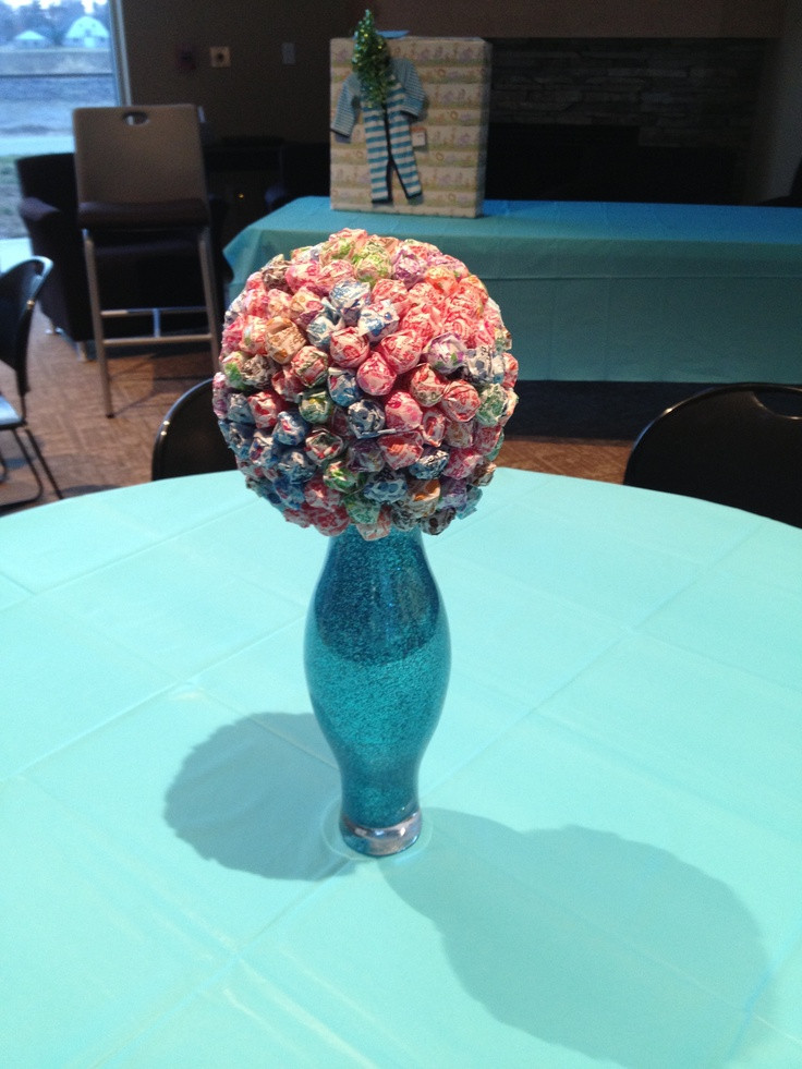 DIY Baby Shower Centerpieces Boy
 Centerpieces for a boys baby shower "ready to pop theme