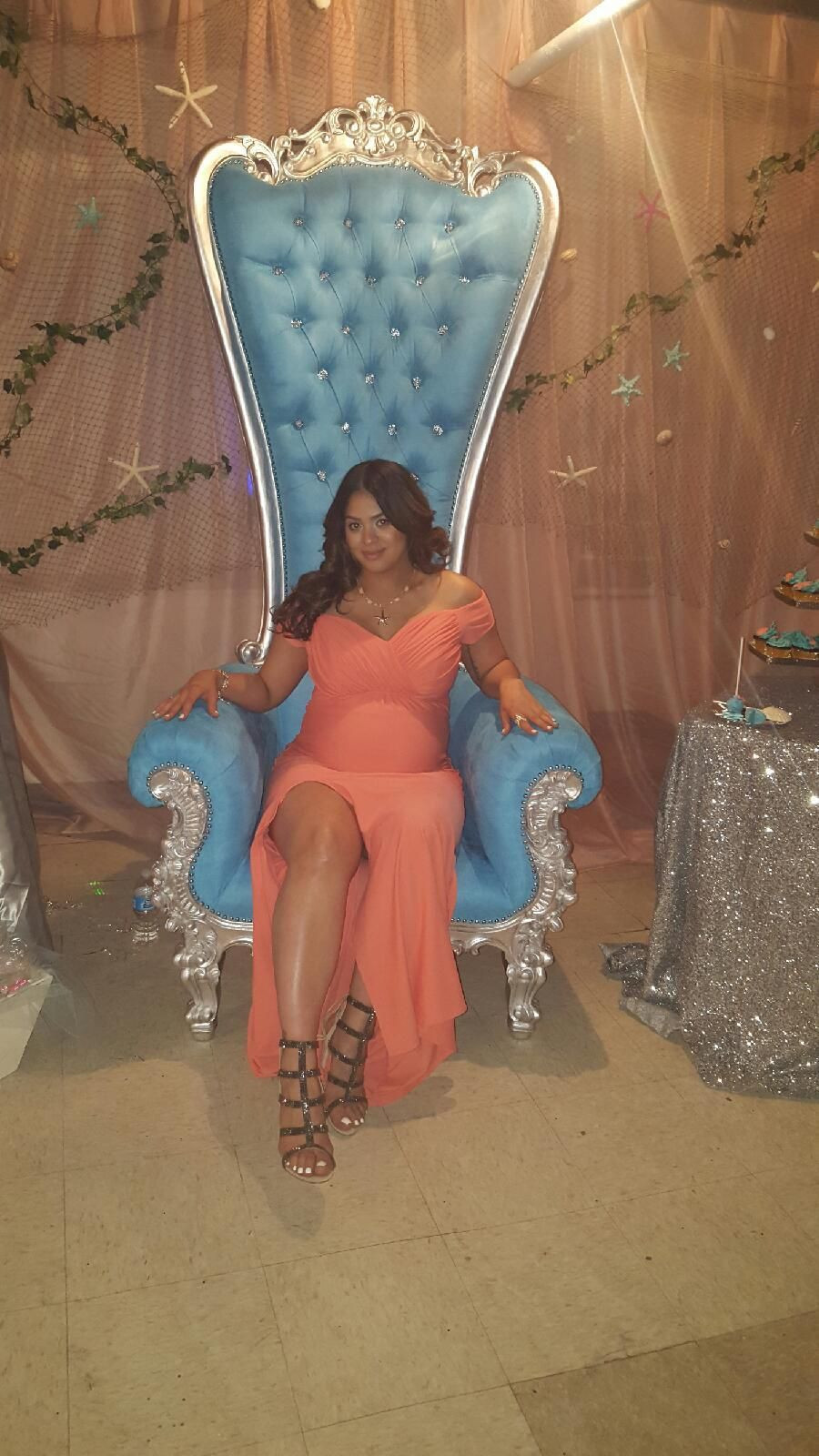 DIY Baby Shower Chair
 Light blue and silver throne chair for baby shower or any