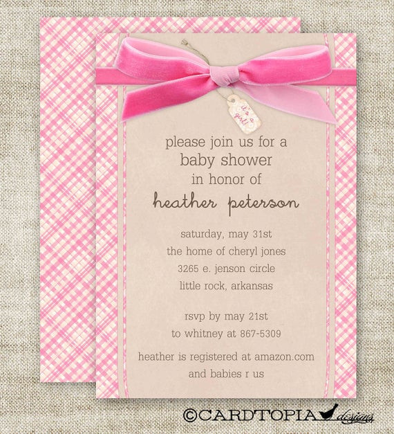 DIY Baby Shower Invitations Girl
 GIRL BABY SHOWER Invitations Plaid Bow It s A by