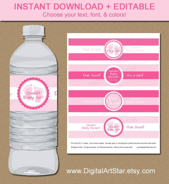 Diy Baby Shower Water Bottle Labels
 EDITABLE Water Bottle Labels DIY Printable Pink Baby