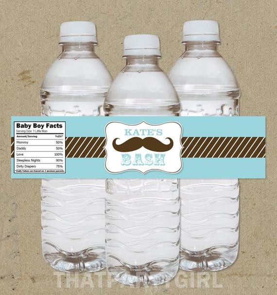 DIY Baby Shower Water Bottle Labels
 DIY personalized Mustache Bash Baby Shower Favor Water Bottle
