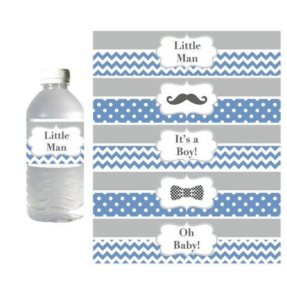 Diy Baby Shower Water Bottle Labels
 Water Bottle Labels Little Man Mustache Baby Shower INSTANT