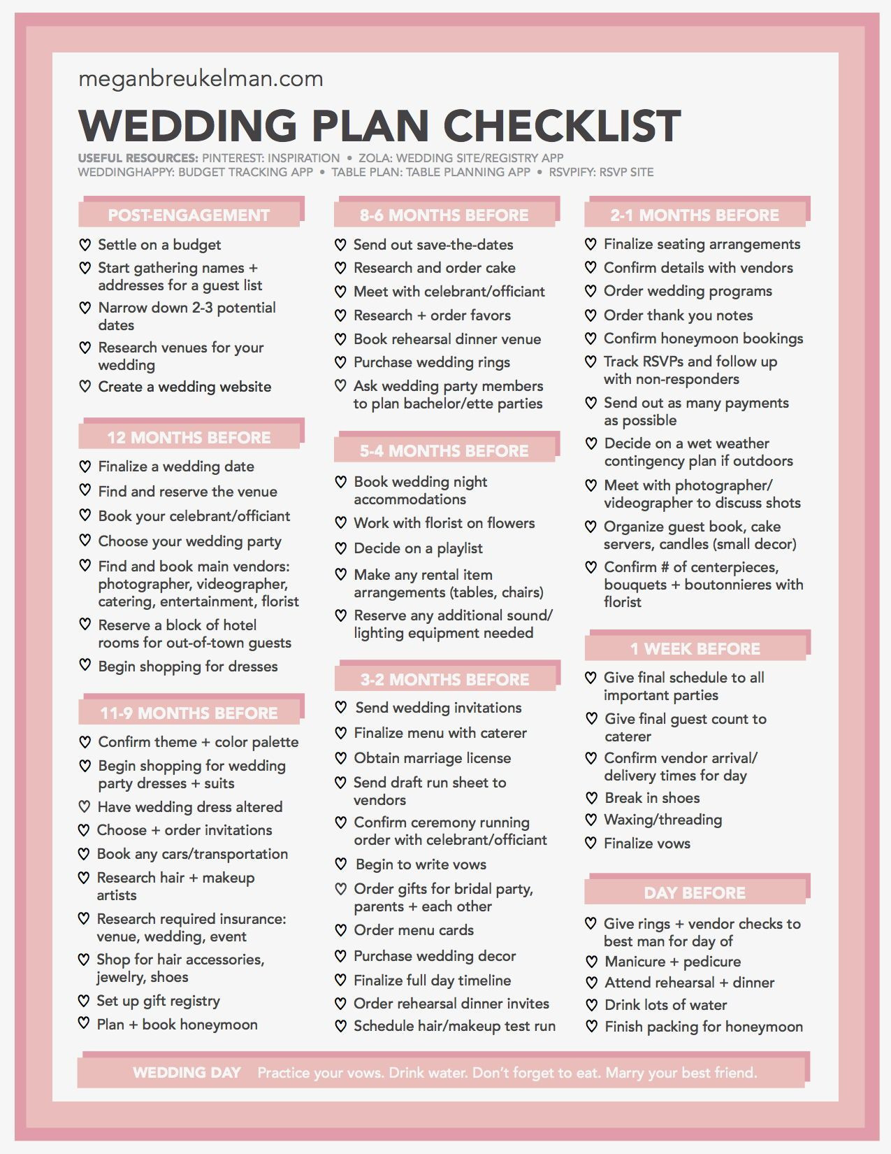 DIY Backyard Wedding Checklist
 Wedding Countdown Checklist Free Printable Wedding