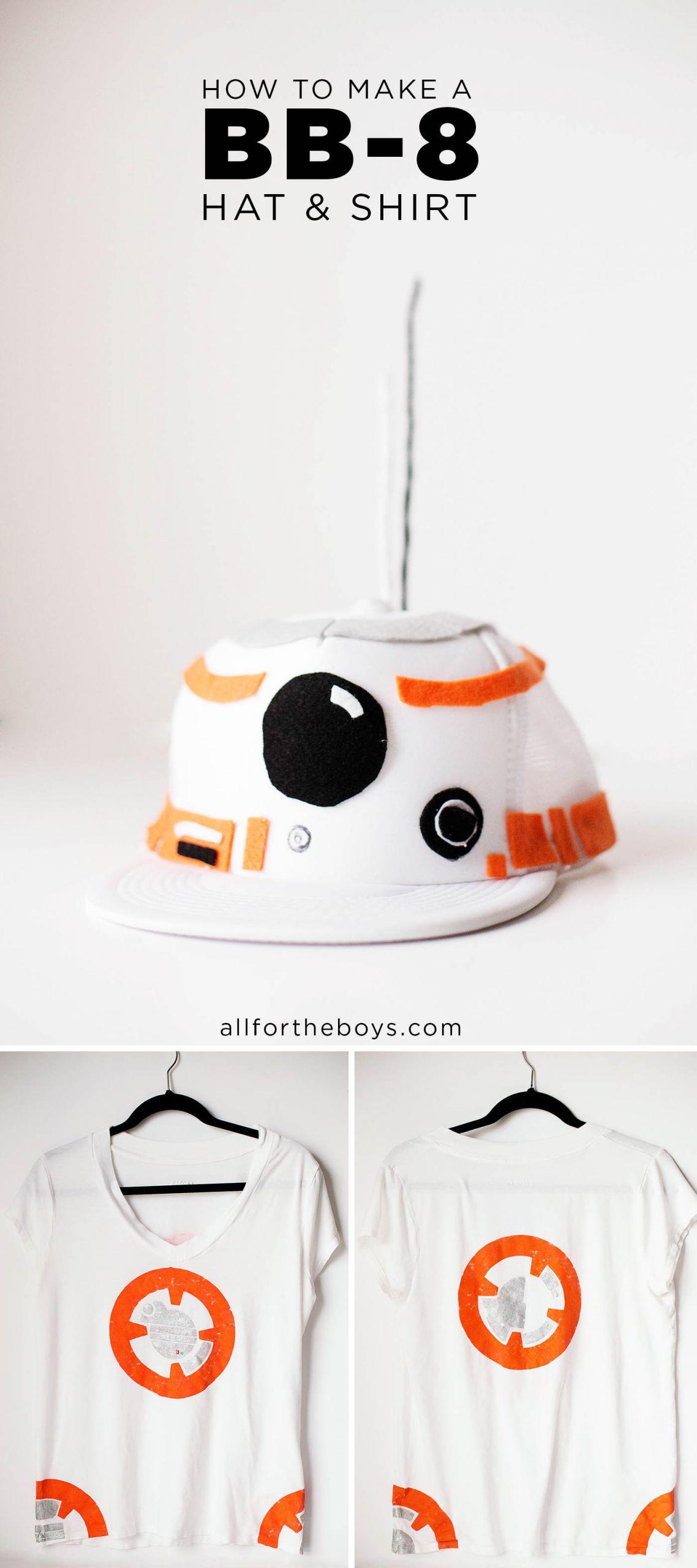 DIY Bb8 Costume
 DIY BB 8 Droid Hat & Shirt Costume — All for the Boys