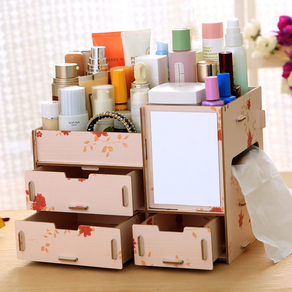 DIY Beauty Organizers
 DIY wood cosmetic organizer makeup storage box sundries