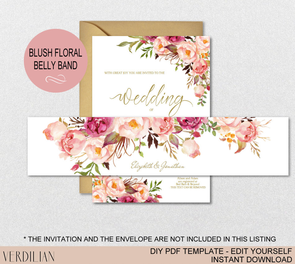 DIY Belly Bands For Wedding Invitations
 Floral Wedding Invitation Belly Band Template Wedding