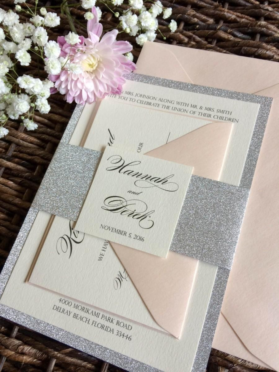 DIY Belly Bands For Wedding Invitations
 Silver Glitter Wedding Invitation With Glitter Belly Band