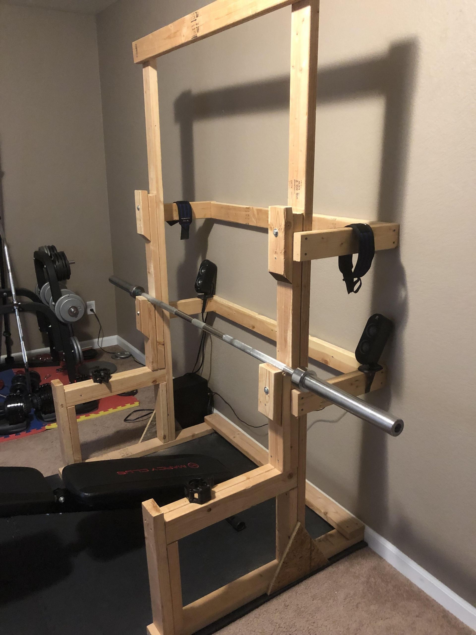 DIY Bench Press Rack
 2x4 squat and bench rack I built Found has worked well