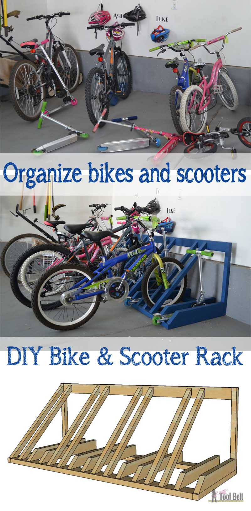 DIY Bicycle Rack Garage
 DIY Bike and Scooter Rack Her Tool Belt