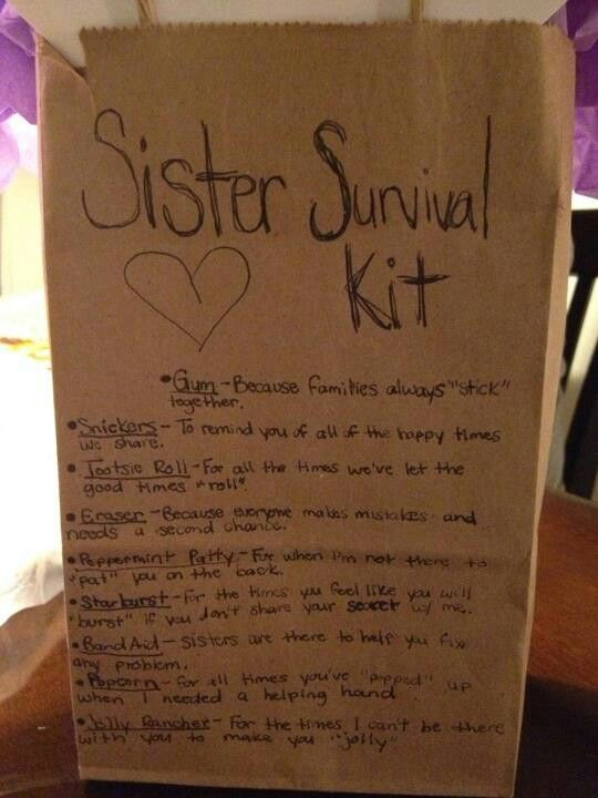 DIY Birthday Gift For Sister
 Sister survival kit
