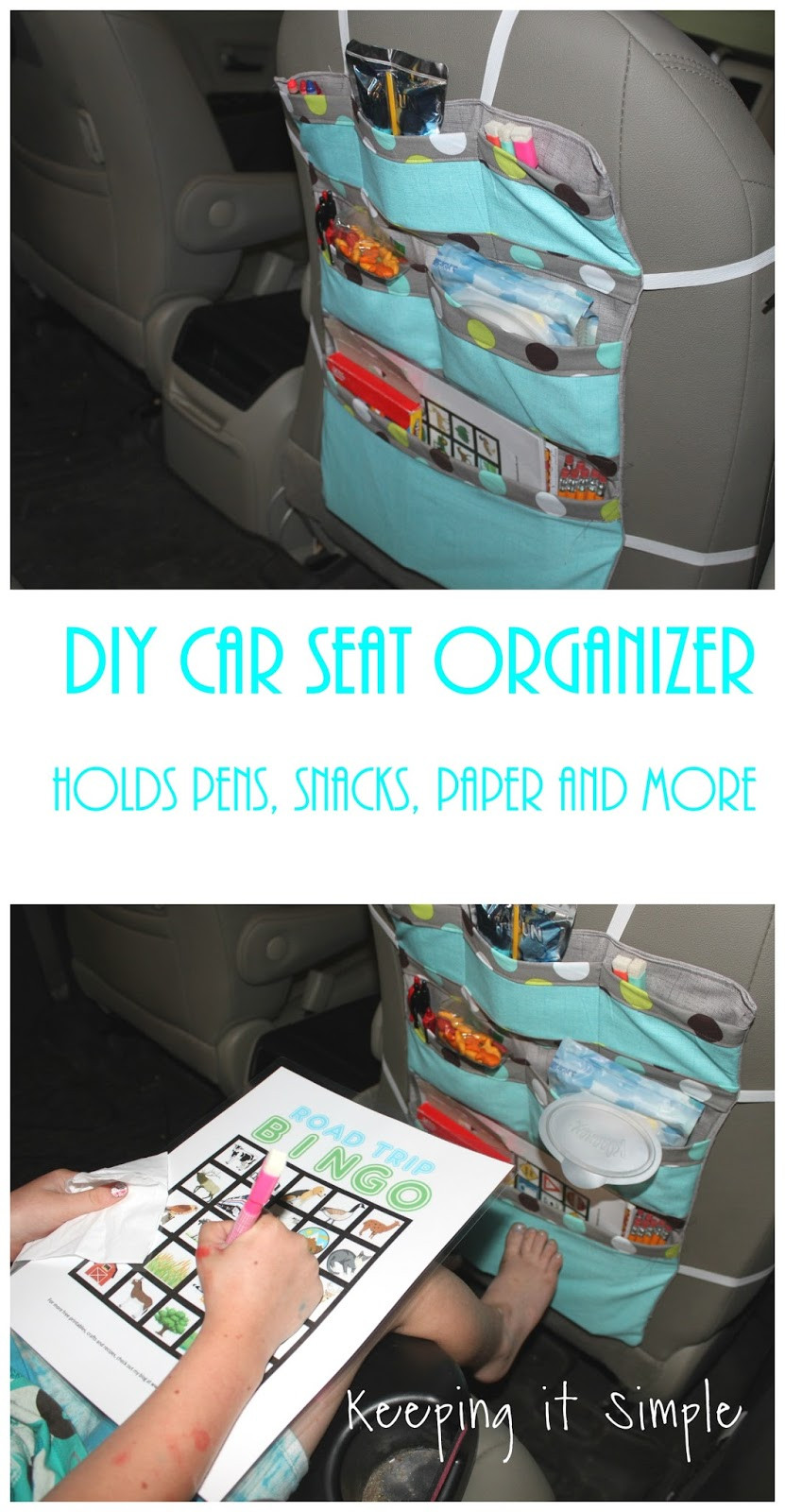 DIY Car Organizers
 DIY Car Seat Organizer Perfect for Road Trips • Keeping