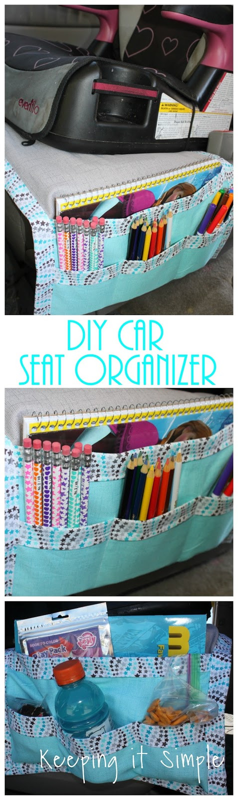 DIY Car Organizers
 DIY Car Seat Organizer for Kids Snacks and Coloring