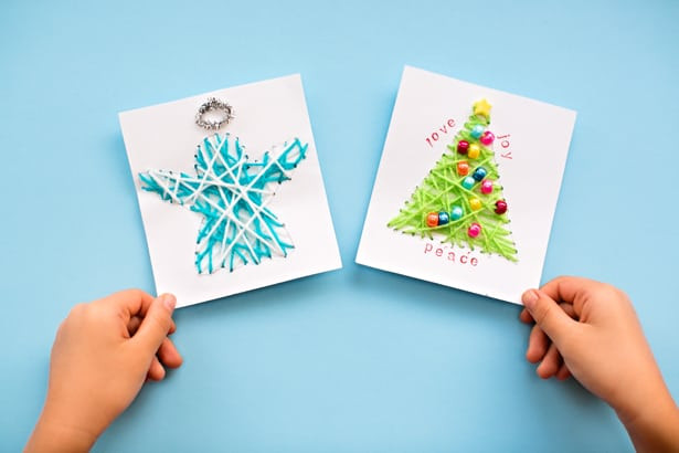 DIY Christmas Cards For Kids
 hello Wonderful KID MADE DIY STRING ART CHRISTMAS CARDS