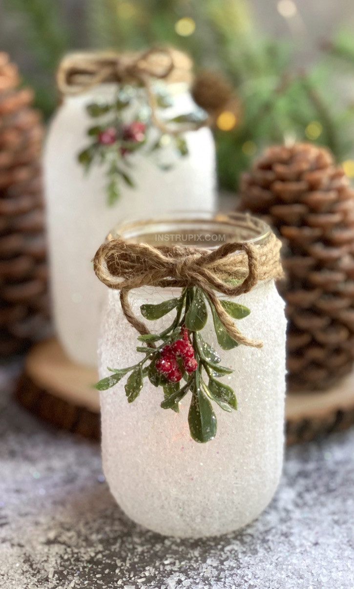 DIY Christmas Crafts To Sell
 DIY Christmas Craft Snowy Mason Jar Tea Light Holders