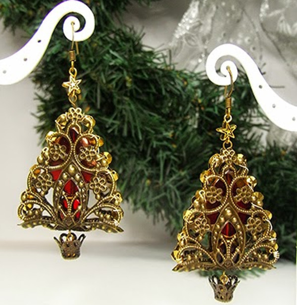 DIY Christmas Earrings
 Gold Filigree DIY Christmas Tree Earrings
