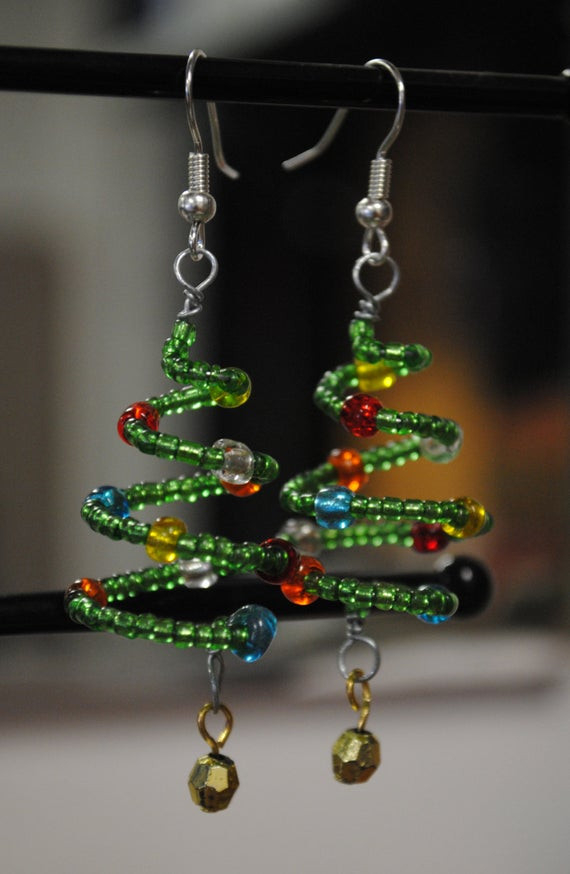 DIY Christmas Earrings
 Christmas Tree Earrings Holiday Beaded Jewelry