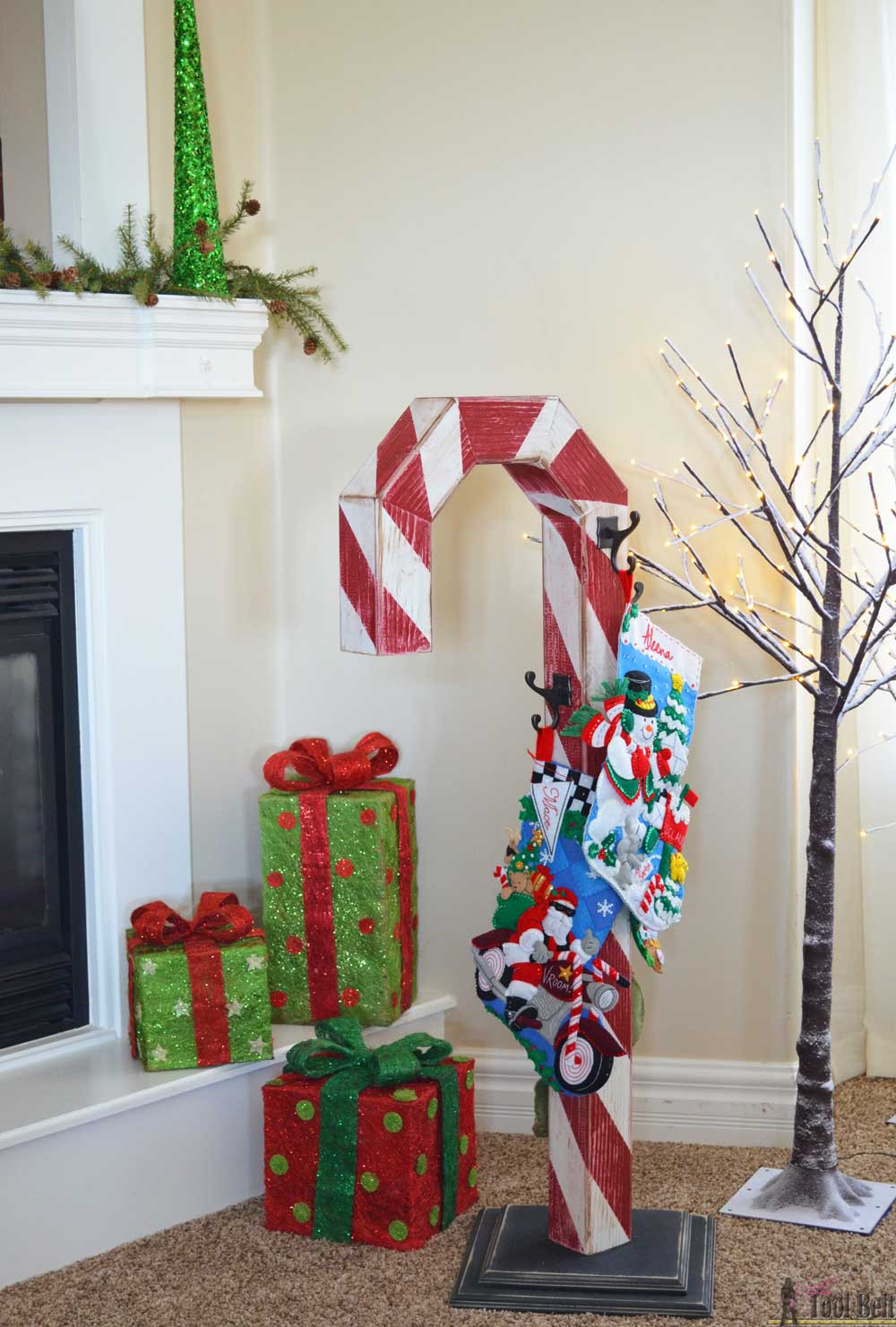 DIY Christmas Stocking Holder
 Candy Cane Holiday Stocking Post Her Tool Belt